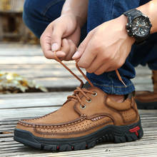 Homens de couro genuíno ao ar livre calçados novos malha sapatos de caminhada respirável confortável sapatos casuais moda tênis tamanho grande 38-50 2024 - compre barato