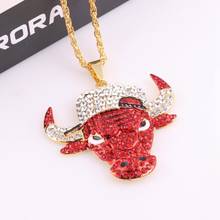 Hip Hop Red Rhinestones Paved Iced Big Bull Head Pendants Punk Necklace For Men Jewelry Chain 2024 - buy cheap