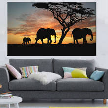 Árvore elefante africano pôr-do-sol paisagem pintura impressão em tela arte animal imagem da parede arte para sala de estar cuadros decoração 2024 - compre barato