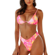 Women Swimsuit Lady Gradient Padded Bra High Waist Bikini Bandage Push-up Swimwear Set Tie Dye 2020 Summer Beach Bathing Suit 2024 - buy cheap