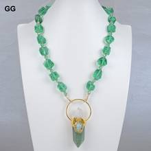 GuaiGuai Jewelry Natural Green Glass Quartzs Nugget Crystal Necklace Green Muscovite Point White Quartzs Raw Pendant For Women 2024 - buy cheap