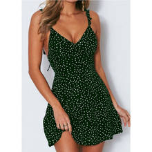 XXXL 4XL 5XL Plus Size Dress Female Polka Dot Print V Neck Sleeveless Dress Tie Spaghetti Strap Backless Mini Casual Sundress 2024 - buy cheap