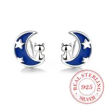 925 Sterling Silver Cat Moon Star Stud Earrings For Women Kids Female pendientes mujer moda 2024 - buy cheap