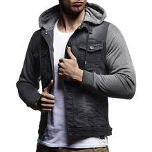 Jean jacket Men autumn fashion knitting Hooded denim jacket men Casual Slim streetwear men's jackets coats 2024 - buy cheap