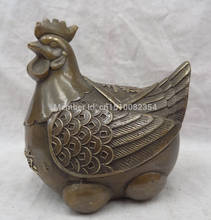 Chinese Bronze Copper Zodiac Wealth Coin YuanBao Bird RuYi Cock Rooster Statue 2024 - buy cheap