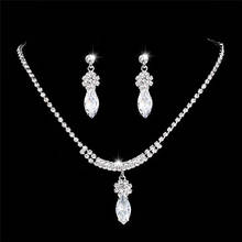 Luxury Female Leaf Crystal Wedding Jewelry Set Charm Silver Color Dangle Earrings For Women Dainty Bride Flower Chain Necklace 2024 - buy cheap