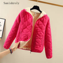 Женская куртка с капюшоном Sanishroly, теплая хлопковая парка с бархатным утеплителем, верхняя одежда из овечьей шерсти с длинным рукавом, Осень-зима SE803 2024 - купить недорого