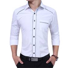 Men's New Fashion Edge Large Size Shirt  Male Solid Color  Sleeve Slim Shirt Black And White Leisure Business Long Sleeve Shirt 2024 - buy cheap