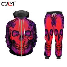 CJLM Men/Women 2 Pcs Sportsuit Sets Fashion Long Sleeve 3d Skull Print Hoodies+Pants Set Unisex Zipper Tracksuit Custom 2024 - buy cheap