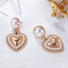Fashion Korean Heart Earrings Sweet Stud Earrings For Women Elegant Imitation Pearls Fashion Jewelry Oorbellen Party Jewery 2024 - buy cheap