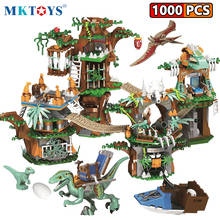 Mktoys jurássico dinossauro parque do mundo 1000 pçs velociraptor perseguição árvore casa blocos de construção presentes figuras tijolos ure ure jouet 2024 - compre barato