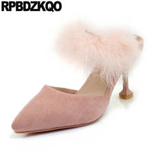 Pink Size 33 Suede Pointed Toe Mules Slipper Plus High Heels Ladies 4 34 Big Women Pumps 2021 11 43 3 Inch Shoes Scarpin 10 42 2024 - buy cheap