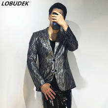 Bar Nightclub Stage Men's Glitter Silver Laser Striped Blazer Fashion Slim Coat Performance Costume For Singer Host Plus Size 2024 - buy cheap
