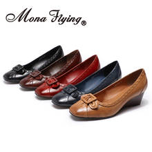 Mona Flying Women Genuine Leather Wedges Pumps Dress Soft Shoes Hand-made Retro Round-Toe High Heel for Ladies 2021 New 5007-G2 2024 - buy cheap