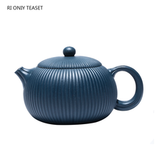330ml Yixing Boutique Purple Clay Teapots Handmade Stripes Xishi Tea Pot Raw Ore Azure Mud Kettle Customized Zisha Tea Set Gifts 2024 - buy cheap