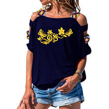 Blusa feminina estampa flor borboleta natural, camiseta feminina manga curta ombro vazado 2024 - compre barato