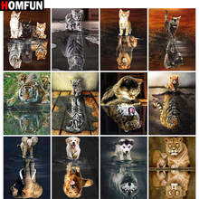 Homfun pintura de diamantes completa quadrada/redonda 5d, "animais, gato, leão" 3d, bordado, strass, decoração em ponto cruz 2024 - compre barato