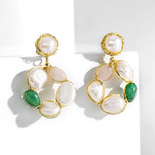 Natural Pearl Unusual earrings Irregular Round White Green Stone S925 Stud Accessories New Korean Fashion Trend Women Jewelry 2024 - buy cheap