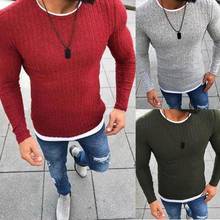 Suéter de punto de manga larga para hombre, Jersey delgado de LICRA con cuello redondo de Color sólido, ropa de invierno, 2021 2024 - compra barato