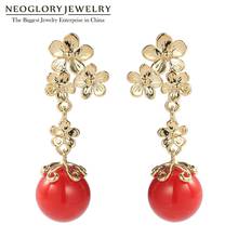 Neoglory Anti Allergy Red Beads Plum Blossom Flower Shape Drop Earrings For Women Chinese Brides Wedding Dangle Earrings Gift 2024 - buy cheap