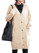 Женский вязаный кардиган оверсайз, весенне-осенний свободный однобортный свитер с длинным рукавом, пальто с v-образным вырезом, повседневные топы 5XL KW108 2024 - купить недорого