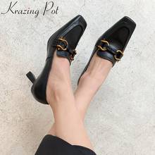 Krazing Pot fashion cow leather high heels size 40 slip on shallow summer shoes concise elegant metal brand work women pumps L19 2024 - buy cheap