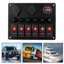 Rocker Switch Panel DC 12V/24V 6 Gang Dual USB Ports Car Marine Boat Circuit LED Breaker Digital Voltmeter Aluminum Panel 2024 - buy cheap