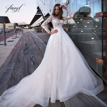 Fmogl Sexy Illusion Long Sleeve Lace Vintage Wedding Dresses 2022 Luxury Scoop Neck Appliques Court Train A Line Bride Gown 2024 - buy cheap