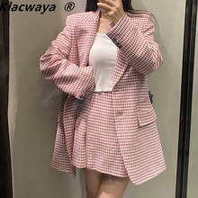 Klacwaya za 2021 blazer casual feminino primavera outono xadrez lapela de manga comprida único breasted escritório elegante terno jaqueta 2024 - compre barato
