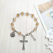 QIGO, католический крест, ювелирные изделия, цвета шампанского, браслеты из ниток с кристаллами для женщин 2024 - купить недорого