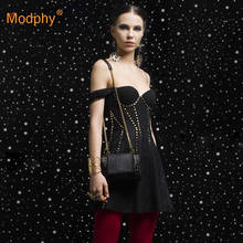 2020 Autumn New Black Bodycon Bandage Dress Sexy Strapless Short Sleeve Lace Stitching Rivet Celebrity Party Mini Dress Vestidos 2024 - buy cheap