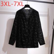 New 2021 Ladies Spring Autumn Plus Size Tops For Women Large Long Sleeve Loose Button Black Lace V-neck Shirt 4XL 5XL 6XL 7XL 2024 - buy cheap