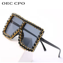 Óculos de sol feminino quadrado e vintage, tamanho grande, marca famosa, da moda, preto 2024 - compre barato