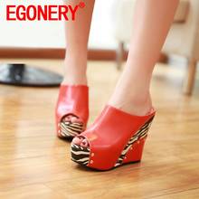 EGONERY summer New Style  Women Sandals Slipper  Concise Comfortable Slope Heel Peep Toe Mature mixed color Fashion Multicolor 2024 - buy cheap