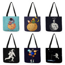 Criativo spaceman astronautas impressão feminina tote bolsa eco reutilizável sacos de compras escola estudante bolsa de ombro b13028 2024 - compre barato