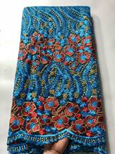 BLUE Latest African Laces 2022 African Lace Fabric High Quality French Lace Fabric With Stones 5yards Net African Fabric YYS002 2024 - buy cheap