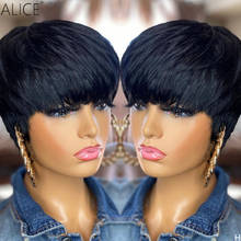Alice 13*4 peruca de cabelo humano, corte pendular frontal com cabelo de bebê, 150% densidade 180% brasileiro não-remy, nível médio para mulheres 2024 - compre barato