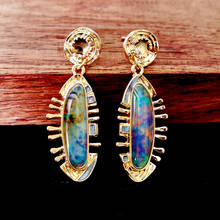Fashion Vintage Blue Imitation Opal Pendant Earring Small Fish Shape Gold Dangle Earrings for Women Boho India Jewelry 2021 2024 - buy cheap