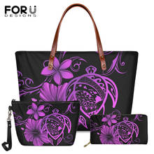 FORUDESIGNS-Bolso de mano de cuero sintético para mujer, Cartera de mano grande con diseño de tortuga hawaiana, hibisco, Plumeria, Harajuku, Tribal polinesiana, 3 unids/set por Set 2024 - compra barato