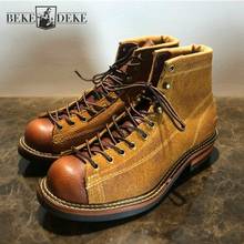 Mens Cargo Boots Handmade British Style Vintage Motorcycle Boots Round Toe Genuine Leather Ankle Boots Cowhide Men Fashion Shoes 2024 - buy cheap