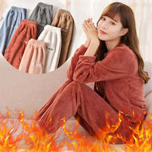 Conjuntos de pijamas femininos, pijamas quentes de veludo coral doce e quentes para mulheres, manga longa, calças, roupas de casa 2024 - compre barato