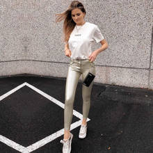 Melody Ladies Leather Look Jeans Gold Stretch Leather Pants Pu Skinny Trousers Fleece Lined Leggings New Look Woman Pants 2024 - buy cheap
