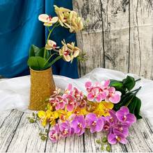 2 hastes de 12 flores artificiais de látex, toque real, traça, orquídea, flores artificiais com folhas para decoração de festival de casamento, borboleta 2024 - compre barato