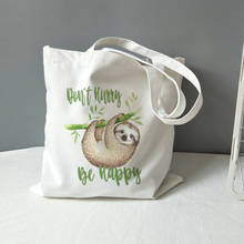 Fashion Literary Retro Tote Bag Don't Hurry Be Happy Sloth Print Canvas Bags Simple Shopping Bag Handbag Ladies Classic Tote 2024 - buy cheap