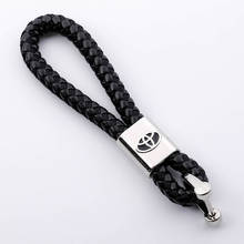 high quality leather braided rope car styling keychain for toyota badge D-type buckle metal key ring auto Business gift pendant 2024 - buy cheap