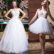 Elegante vestido de novia de encaje, talla grande, blanco, marfil, falda desmontable 2 en 1, novia, vestidos de novia 2024 - compra barato