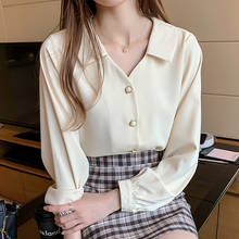 Brilhanhantes blusa feminina chiffon, camisa de manga comprida roupas femininas moda outono 2020 damasco 2024 - compre barato