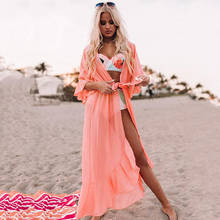 Chiffon Beach Cover Up Women Bikini Cover Up Long Beach Dress Cardigan Tunics 2021 Sexy Swimsuit Cover Up Seaside Vacation Skirt 2024 - buy cheap