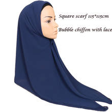 Lenço quadrado hijab de chiffon liso com bolha, lenço com renda muçulmano, xales hijab, cachecol para mulheres, lenço bandana 2024 - compre barato