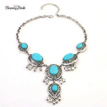 Banny Pink Bohemia Turquoises Necklace For Women Ethnic Carved Geo Statement Choker Collar Big Cluster Stone Y Choker Necklace 2024 - buy cheap